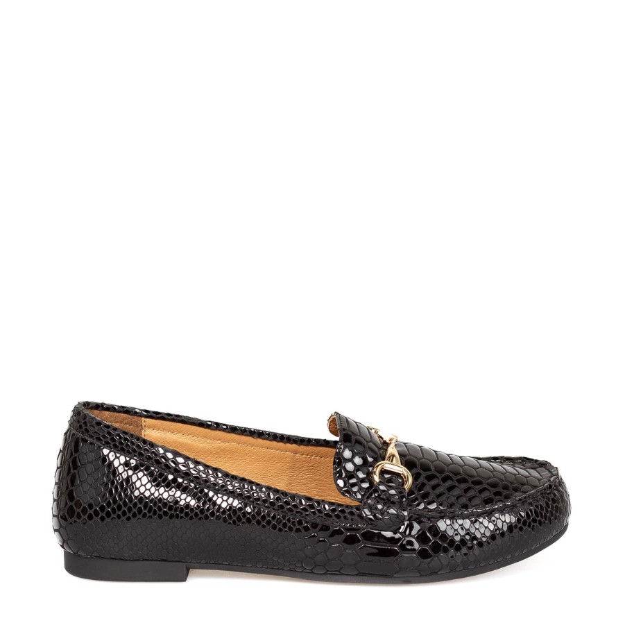 Flats & Sandals LEISURES | Romeo Black Patent Croc Black Croc Patent